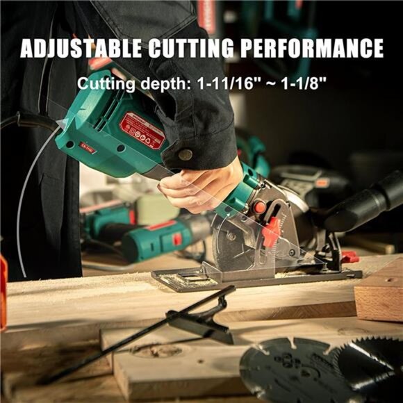 Electric Circular Saw, HYCHIKA 6.2A Mini Circular Saw with 3 Blades(4-1/2”) - Picture 3 of 7